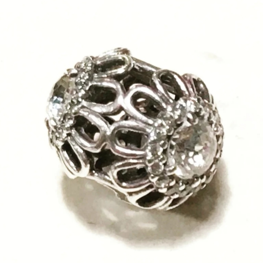 PAIR of Pandora charm " Brilliant Floral " openwork, retired - Picture 6 of 16